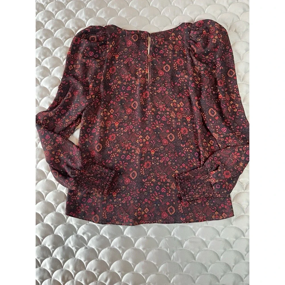 Allison Joy Evereve Tessa V Neck Puff Blouse Size XS Burgundy Autumn Moody - Picture 7 of 8